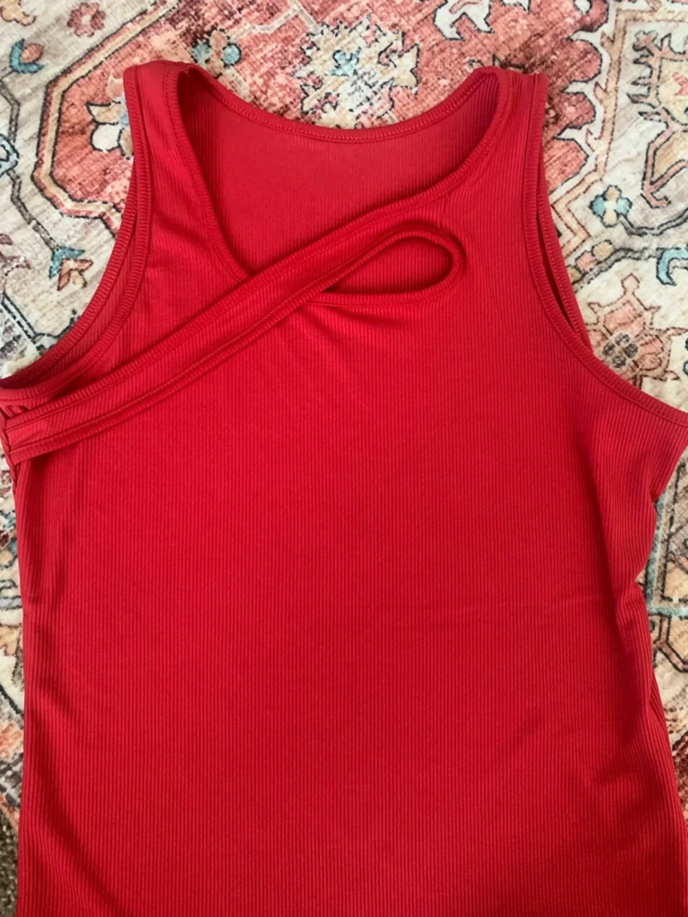 Women's Red Ribbed Tank Top - Picture 2 of 2